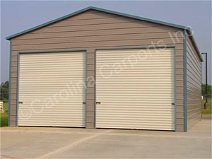 Boxed Eave Roof Style Fully Enclosed Garage and Two Garage Doors